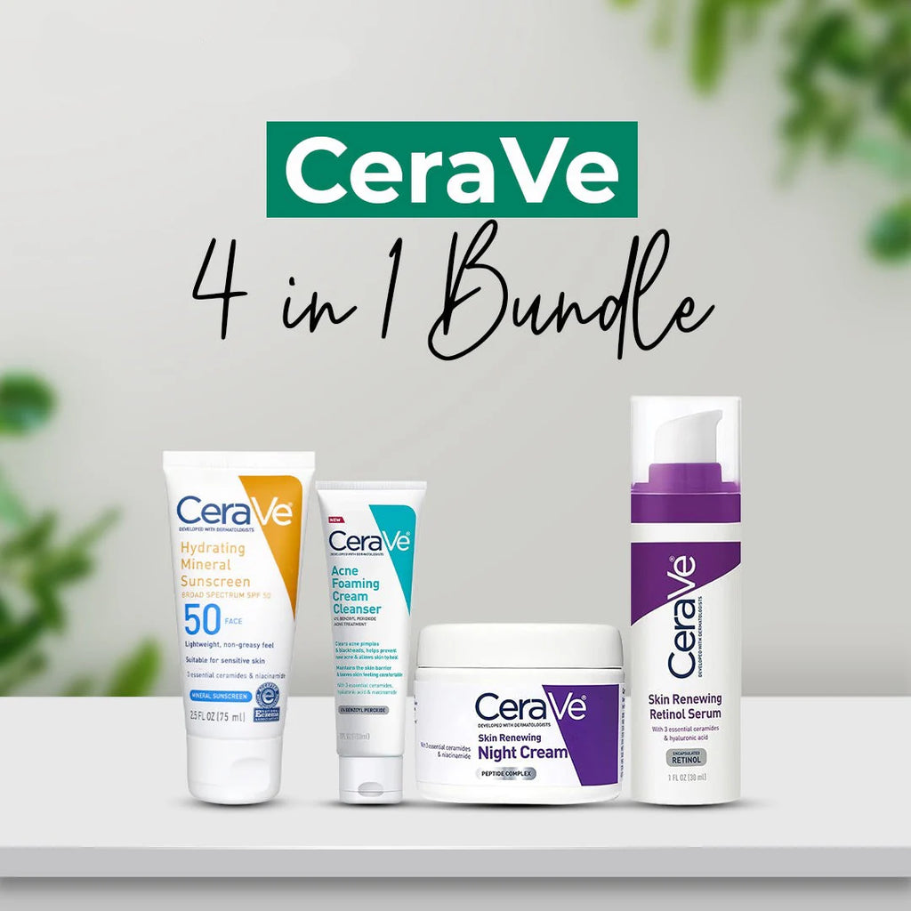 CeraVe 4-in-1 Skincare Kit: Night Cream, Sunblock, Cleanser & Serum for Radiant Skin